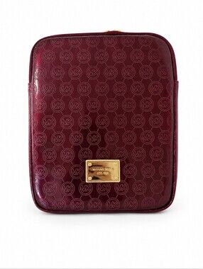 Michael Kors Patent Logo Tablet Case iPad Sleeve Burgundy MK Monogram 10x8